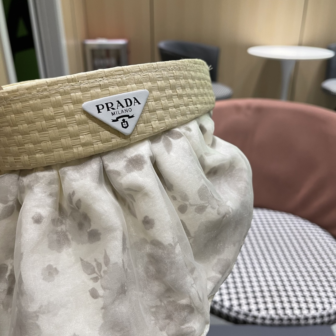  Prada普拉达多2025遮阳帽女夏季新款海边度假沙滩防晒防紫外线空顶帽