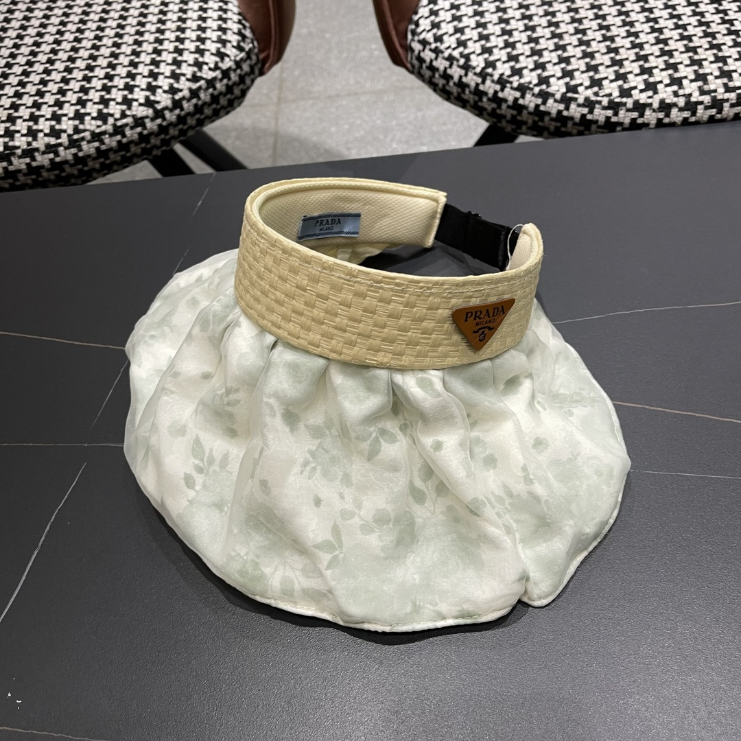  Prada普拉达多2025遮阳帽女夏季新款海边度假沙滩防晒防紫外线空顶帽