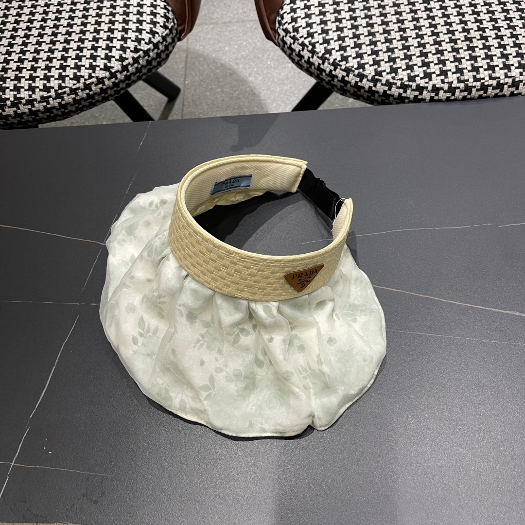  Prada普拉达多2025遮阳帽女夏季新款海边度假沙滩防晒防紫外线空顶帽