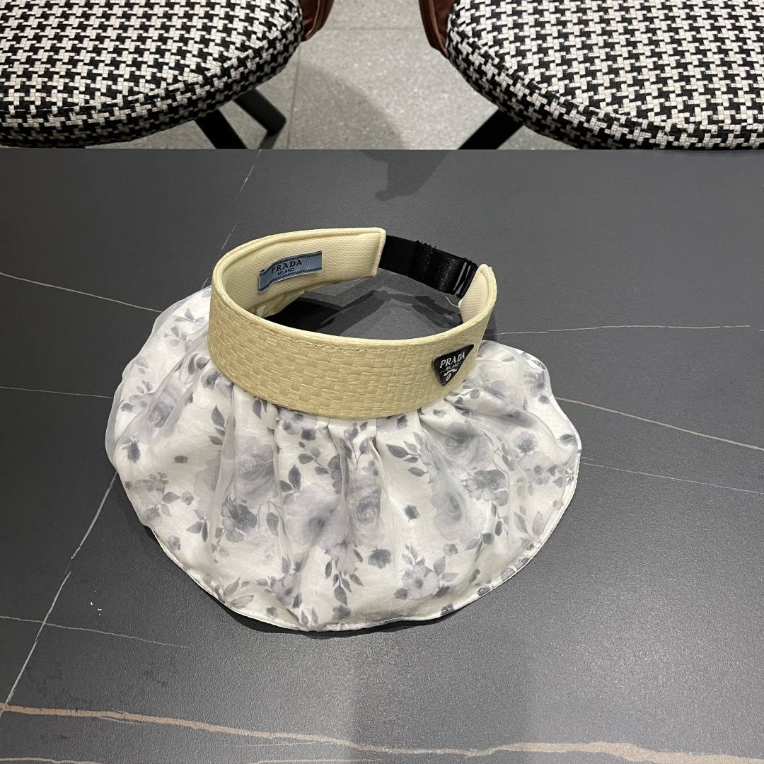  Prada普拉达多2025遮阳帽女夏季新款海边度假沙滩防晒防紫外线空顶帽