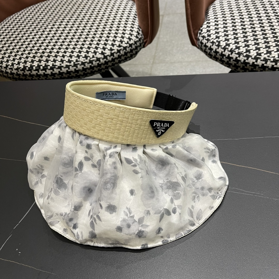  Prada普拉达多2025遮阳帽女夏季新款海边度假沙滩防晒防紫外线空顶帽