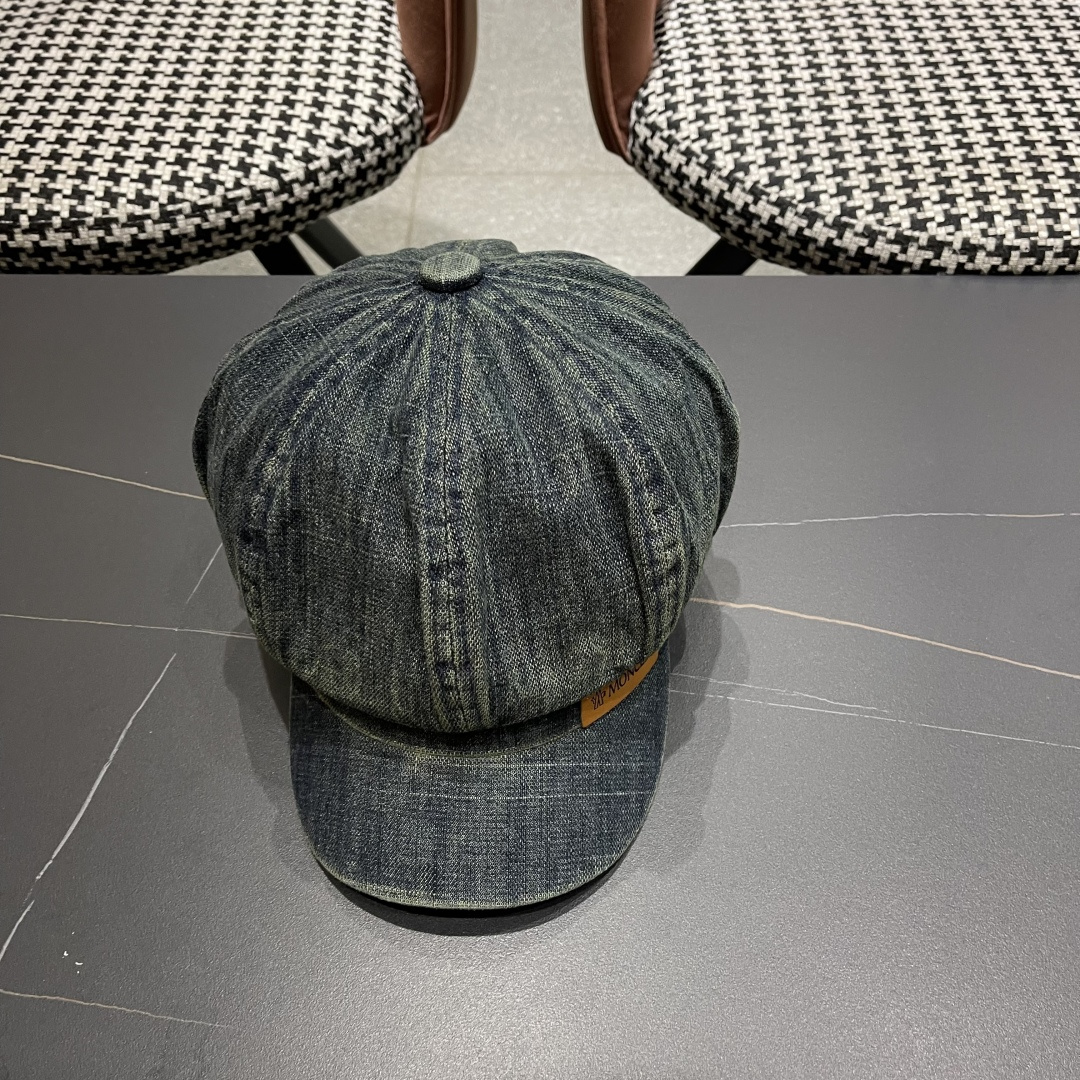  蒙口 2025新款韩版复古水洗牛仔贝雷帽女英伦风八角帽春
夏时尚画家帽显脸小