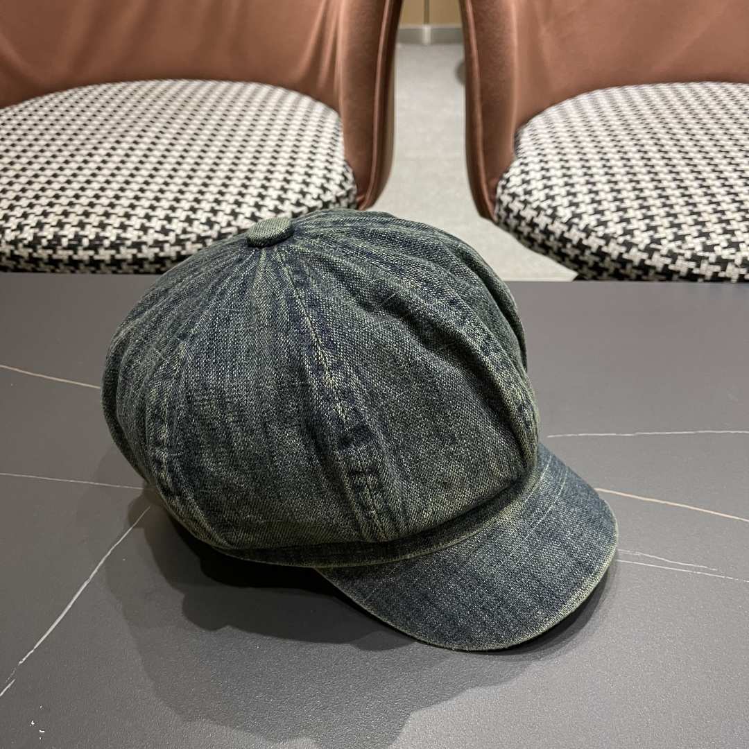  蒙口 2025新款韩版复古水洗牛仔贝雷帽女英伦风八角帽春
夏时尚画家帽显脸小