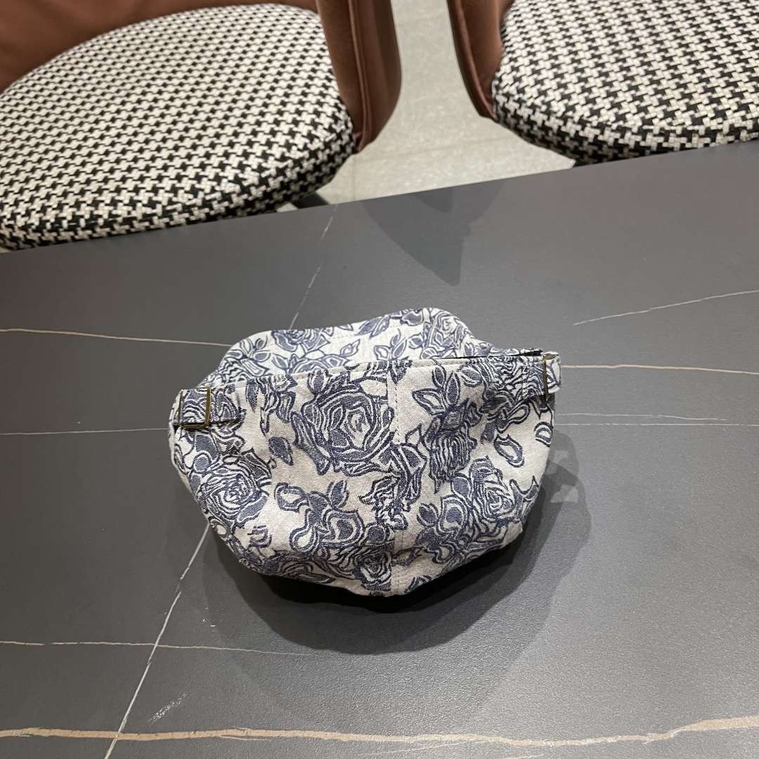 香奈儿2025韩版印花前进帽子女国风复古春夏时尚帽子民族风贝雷帽个性鸭舌帽