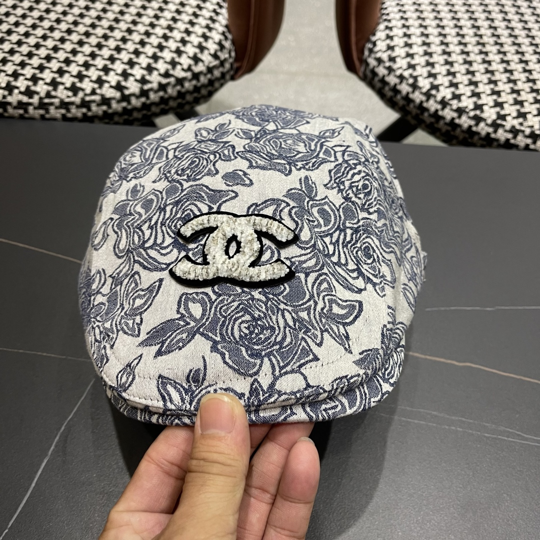 香奈儿2025韩版印花前进帽子女国风复古春夏时尚帽子民族风贝雷帽个性鸭舌帽