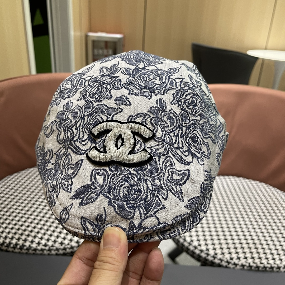 香奈儿2025韩版印花前进帽子女国风复古春夏时尚帽子民族风贝雷帽个性鸭舌帽