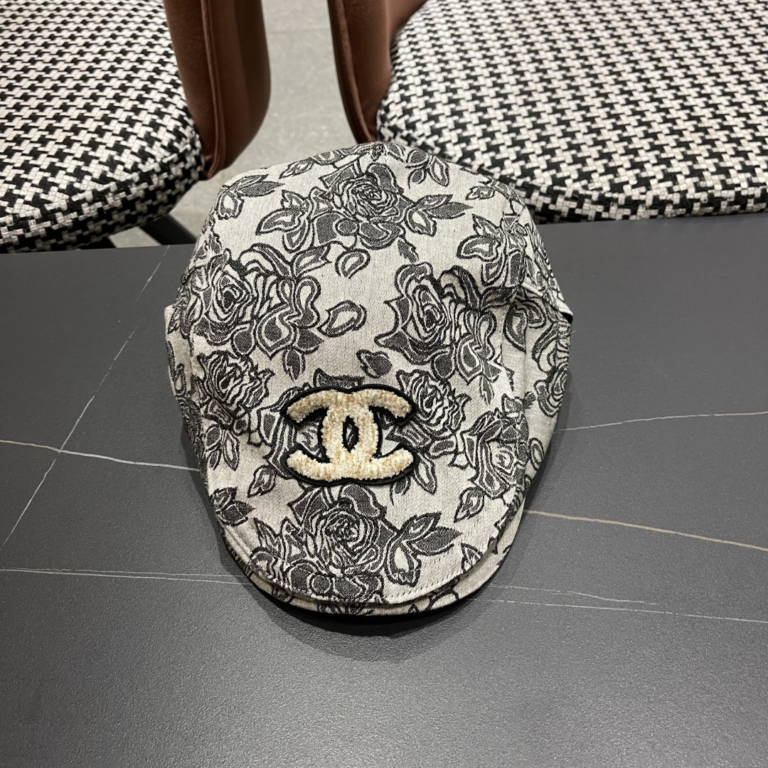 香奈儿2025韩版印花前进帽子女国风复古春夏时尚帽子民族风贝雷帽个性鸭舌帽