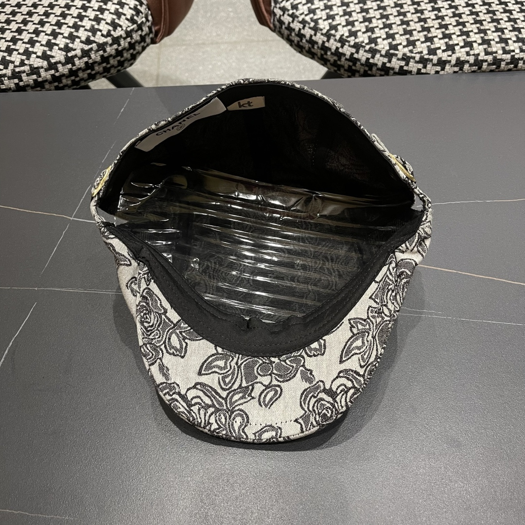 香奈儿2025韩版印花前进帽子女国风复古春夏时尚帽子民族风贝雷帽个性鸭舌帽