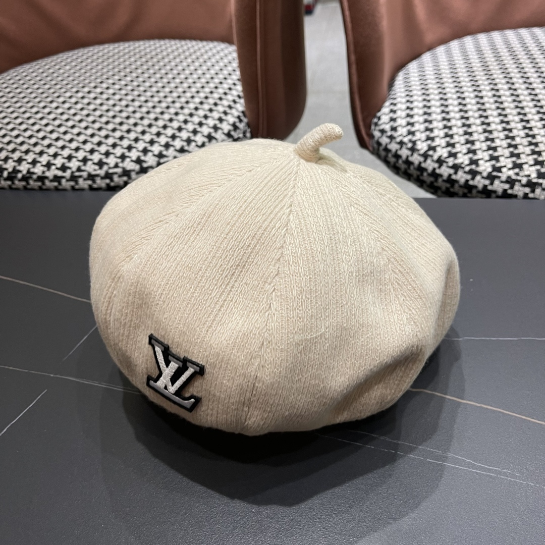 Lv路易威登秋冬新款字母贝雷帽子女韩版网红南瓜帽复古咖色简约百搭品脸小