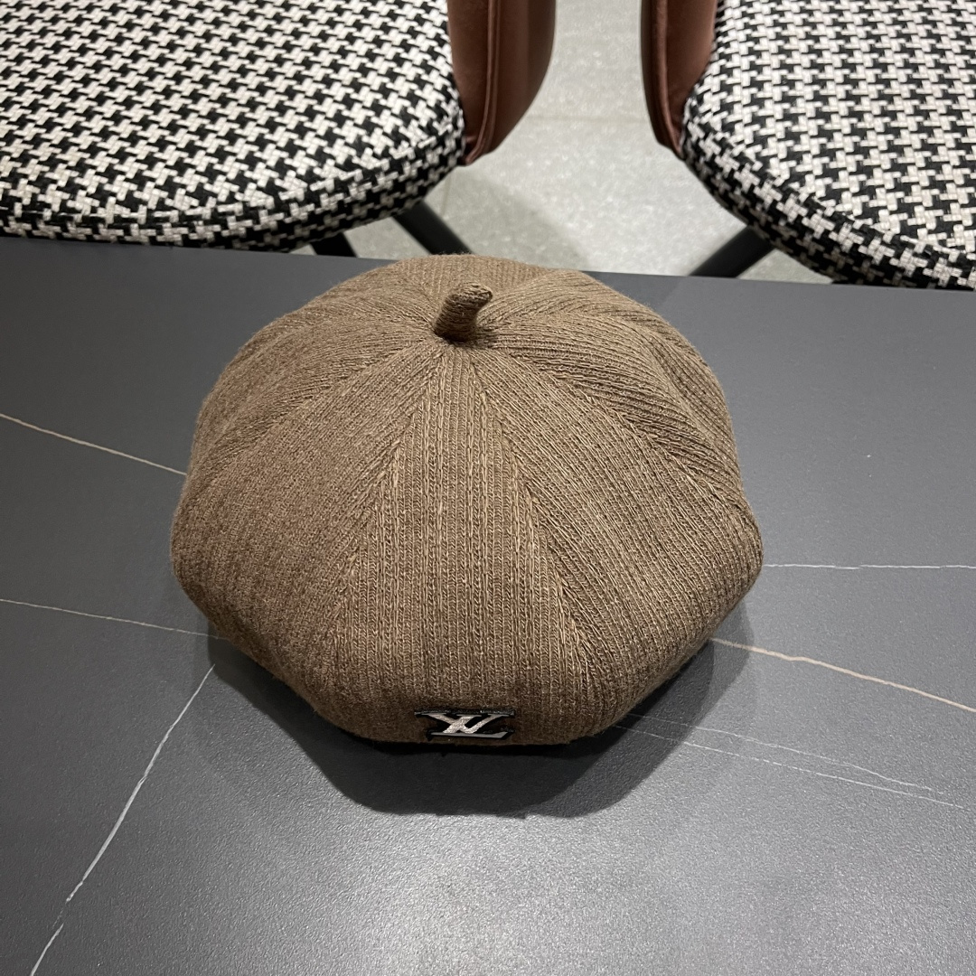 Lv路易威登秋冬新款字母贝雷帽子女韩版网红南瓜帽复古咖色简约百搭品脸小