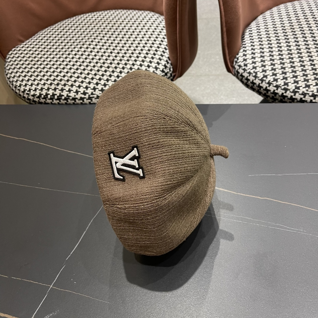 Lv路易威登秋冬新款字母贝雷帽子女韩版网红南瓜帽复古咖色简约百搭品脸小