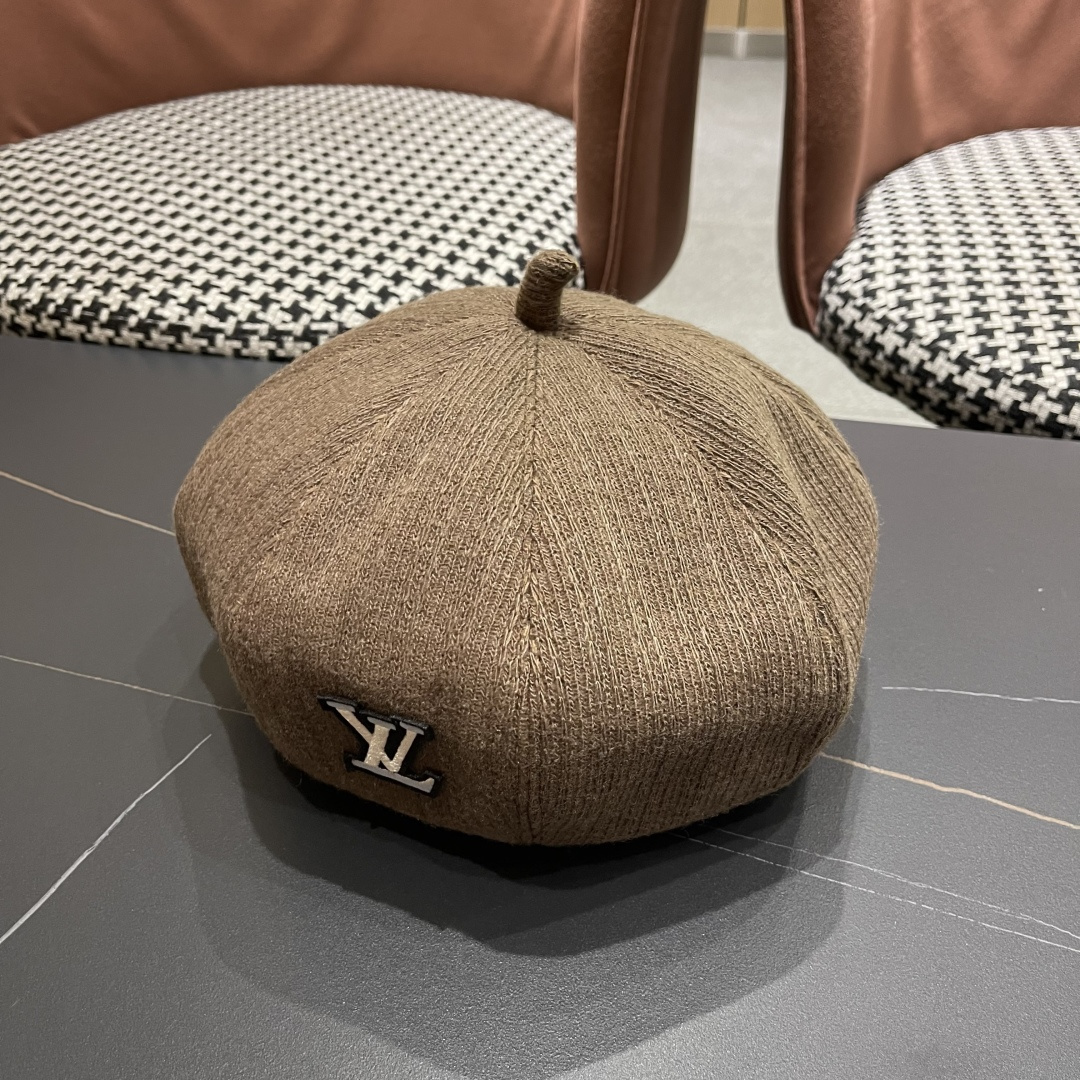 Lv路易威登秋冬新款字母贝雷帽子女韩版网红南瓜帽复古咖色简约百搭品脸小