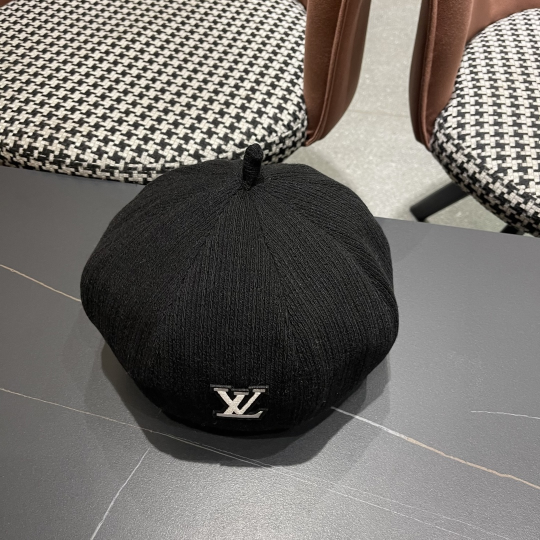Lv路易威登秋冬新款字母贝雷帽子女韩版网红南瓜帽复古咖色简约百搭品脸小
