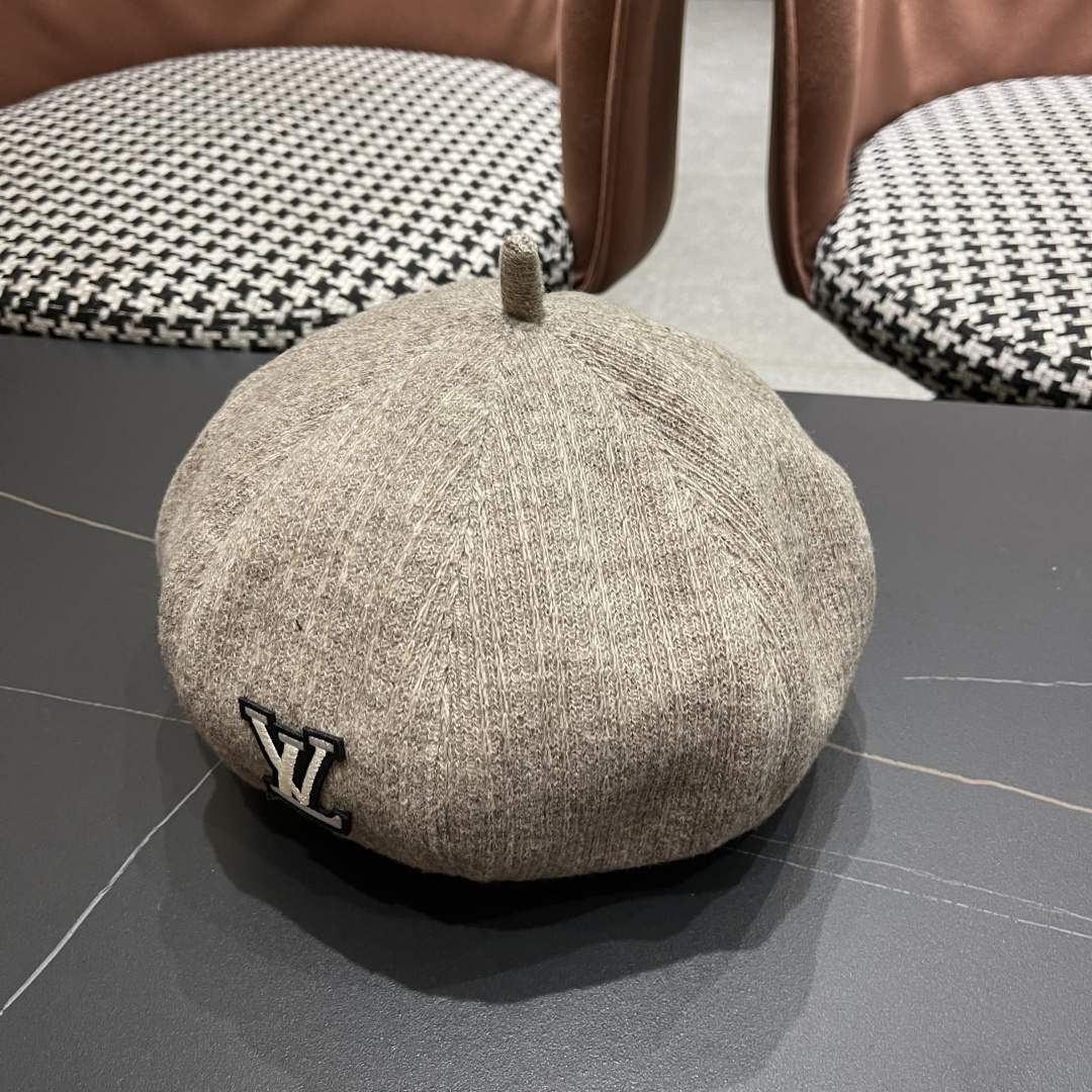 Lv路易威登秋冬新款字母贝雷帽子女韩版网红南瓜帽复古咖色简约百搭品脸小