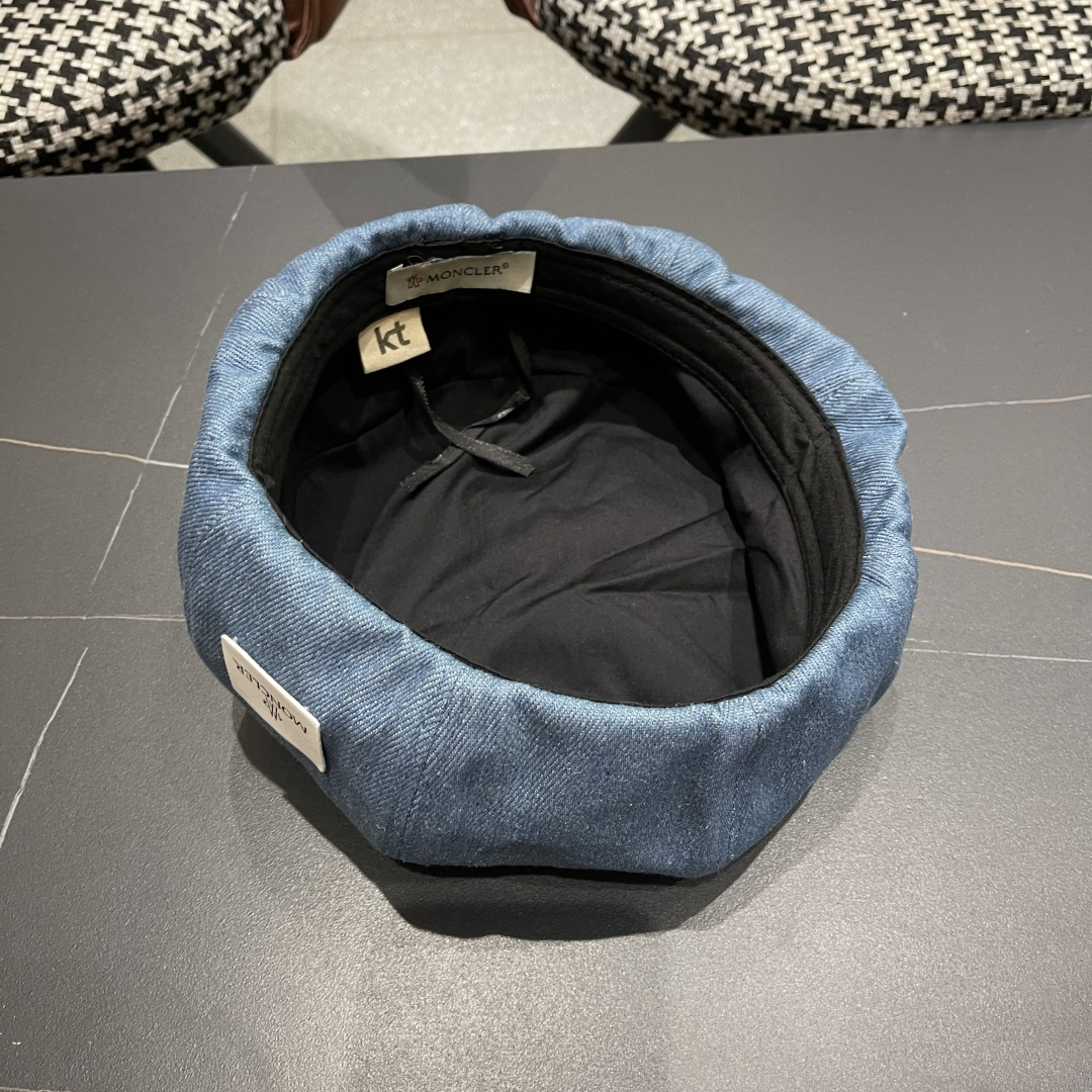 蒙口 日系网红牛仔贝雷帽子女春秋款潮浅蓝色复古金属标画家蓓蕾帽夏季