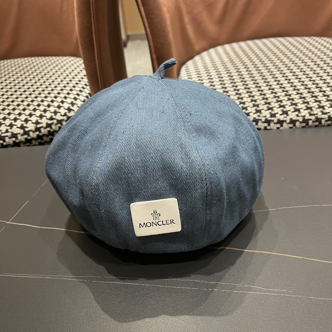 蒙口 日系网红牛仔贝雷帽子女春秋款潮浅蓝色复古金属标画家蓓蕾帽夏季