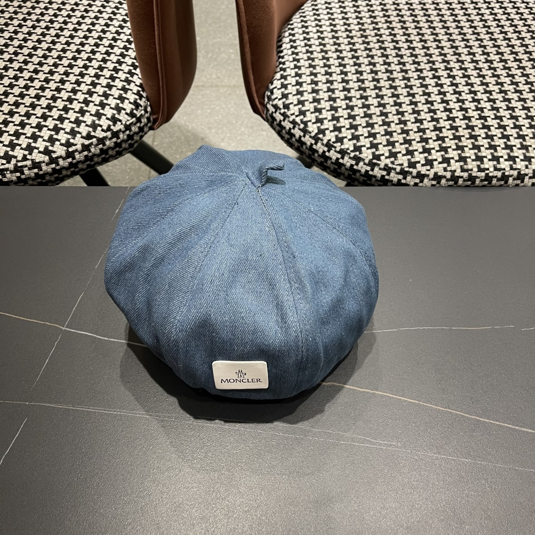 蒙口 日系网红牛仔贝雷帽子女春秋款潮浅蓝色复古金属标画家蓓蕾帽夏季