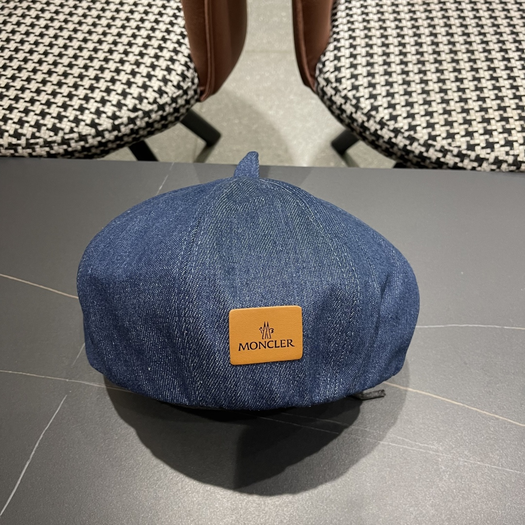 蒙口 日系网红牛仔贝雷帽子女春秋款潮浅蓝色复古金属标画家蓓蕾帽夏季