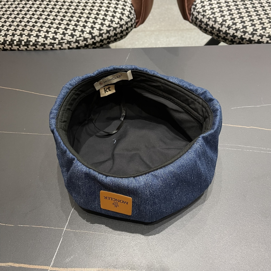 蒙口 日系网红牛仔贝雷帽子女春秋款潮浅蓝色复古金属标画家蓓蕾帽夏季