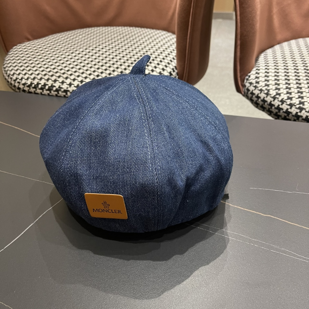 蒙口 日系网红牛仔贝雷帽子女春秋款潮浅蓝色复古金属标画家蓓蕾帽夏季