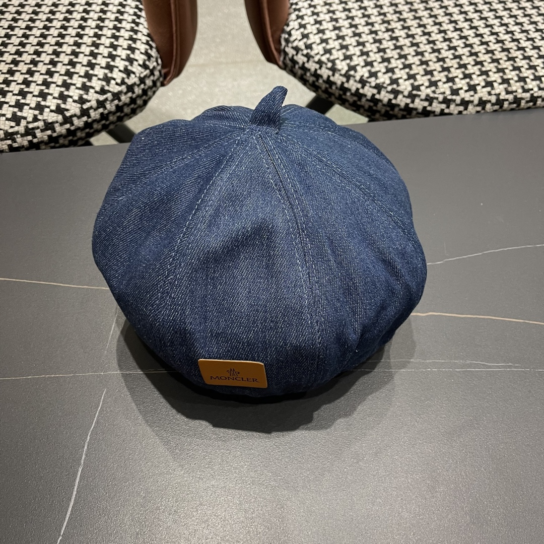 蒙口 日系网红牛仔贝雷帽子女春秋款潮浅蓝色复古金属标画家蓓蕾帽夏季