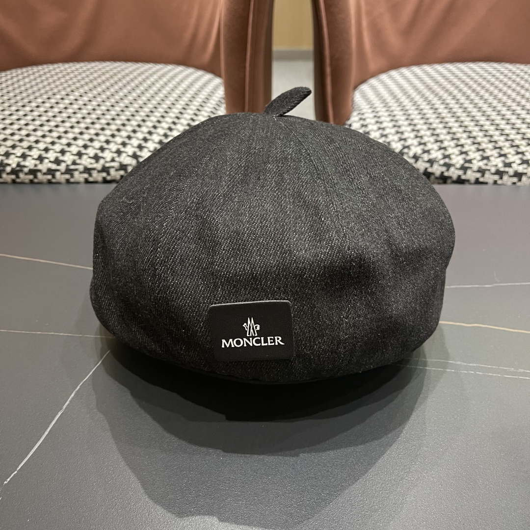 蒙口 日系网红牛仔贝雷帽子女春秋款潮浅蓝色复古金属标画家蓓蕾帽夏季