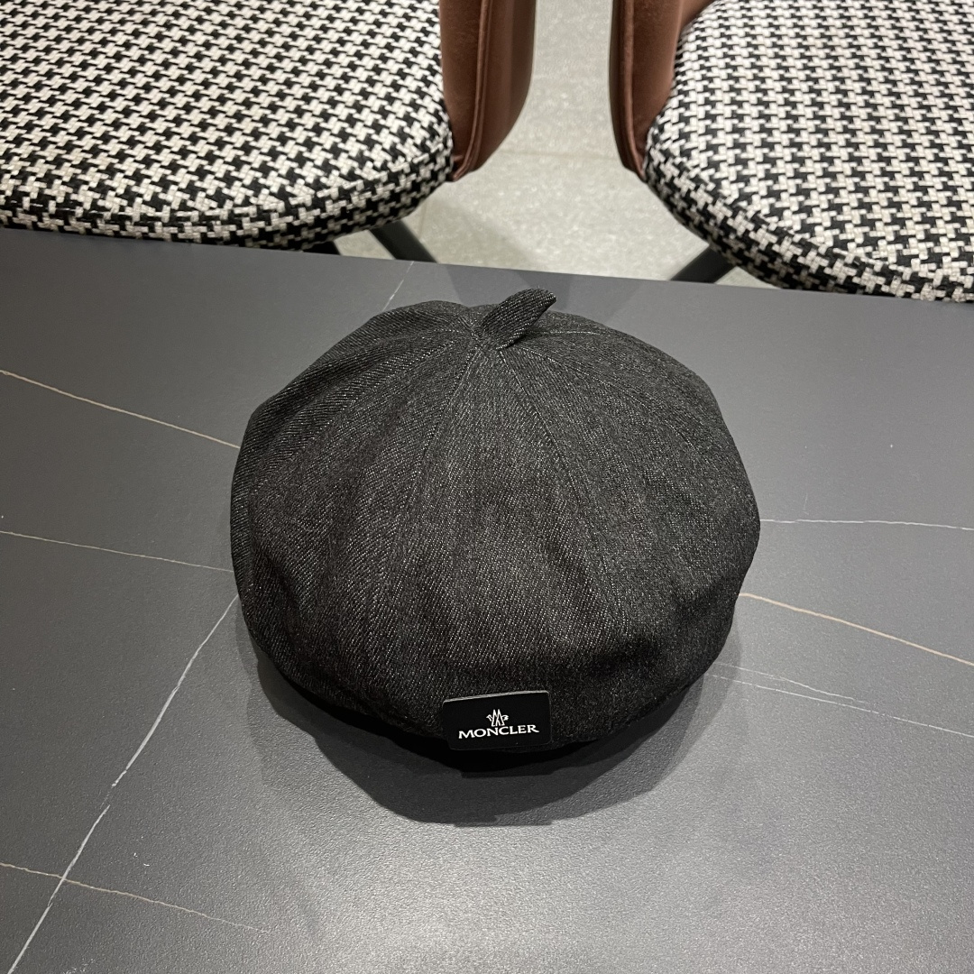 蒙口 日系网红牛仔贝雷帽子女春秋款潮浅蓝色复古金属标画家蓓蕾帽夏季