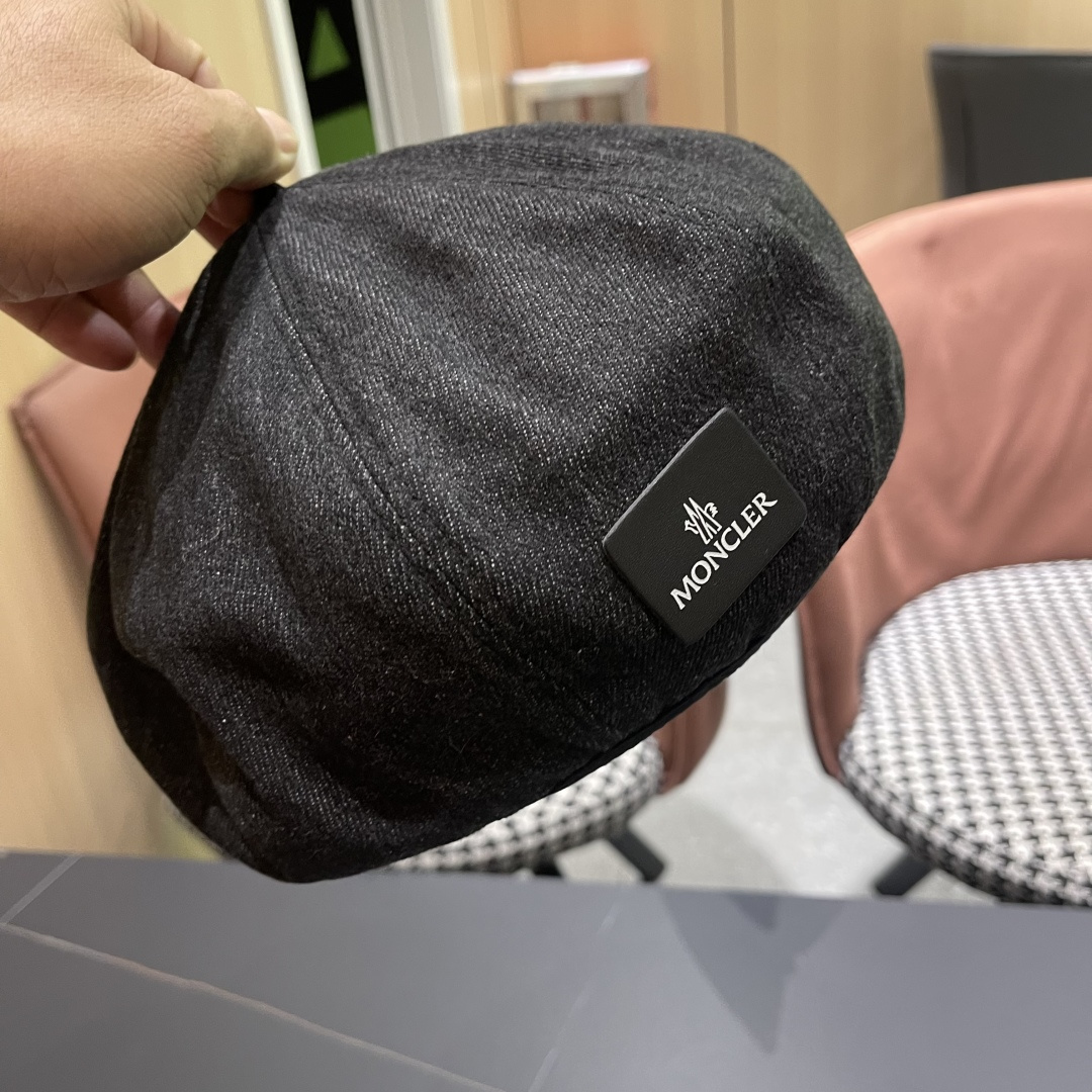 蒙口 日系网红牛仔贝雷帽子女春秋款潮浅蓝色复古金属标画家蓓蕾帽夏季