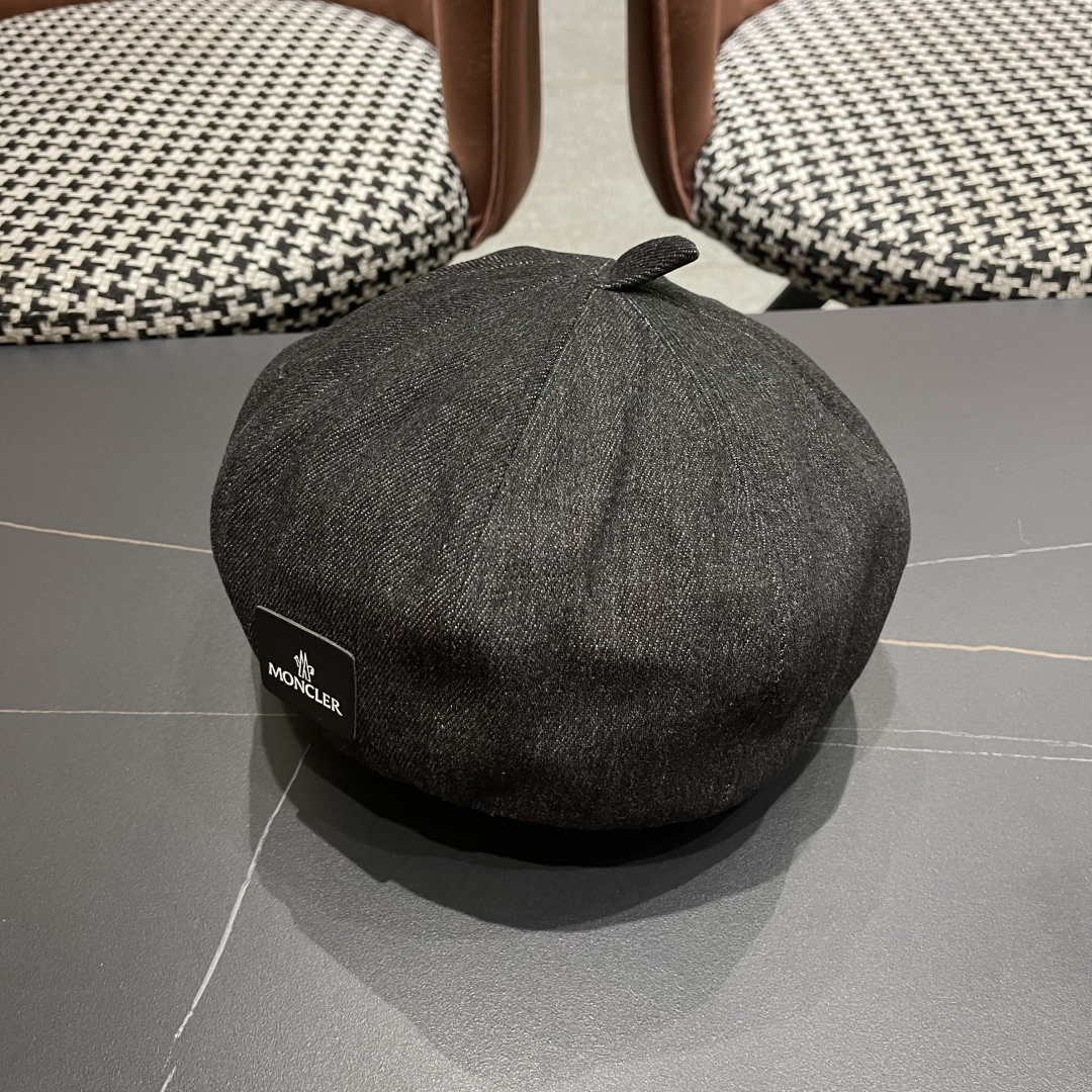 蒙口 日系网红牛仔贝雷帽子女春秋款潮浅蓝色复古金属标画家蓓蕾帽夏季