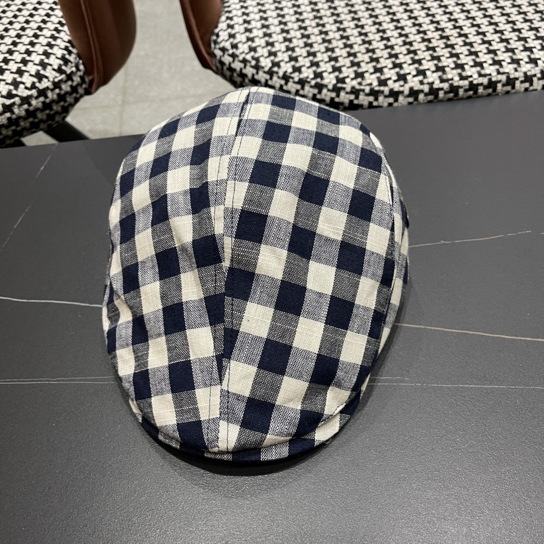 普拉达 黑白格子前进帽女文艺复吉百搭显脸小贝雷帽大头国报童鸭舌帽子潮