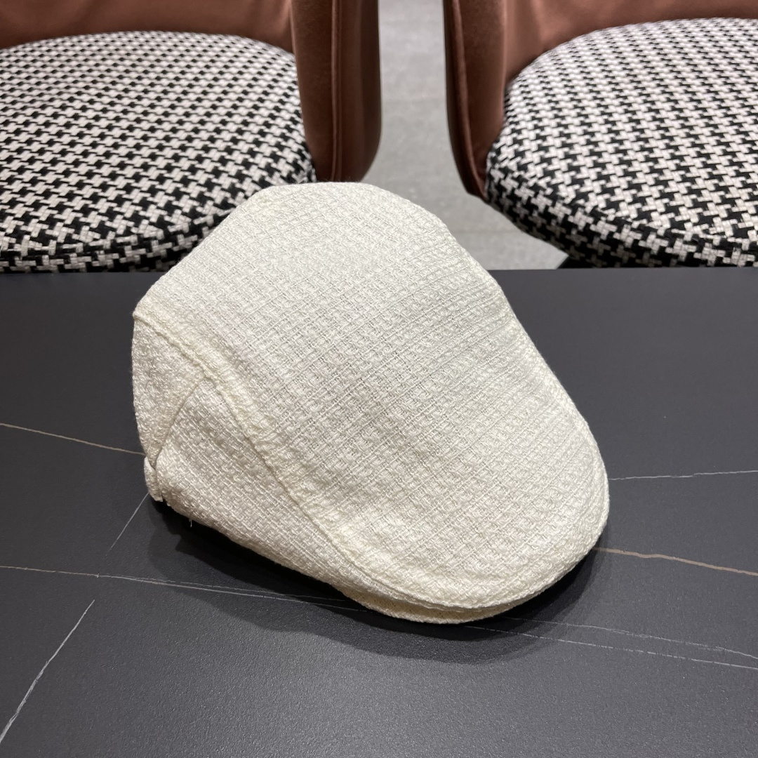 香奈儿 英伦复古前进帽女 2024春秋季百搭鸭舌报童帽大头围画