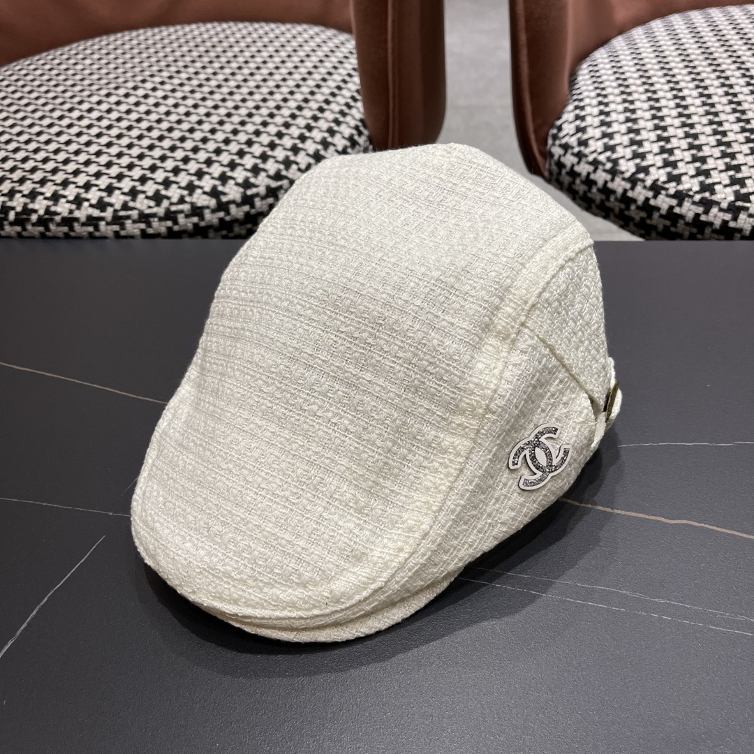 香奈儿 英伦复古前进帽女 2024春秋季百搭鸭舌报童帽大头围画