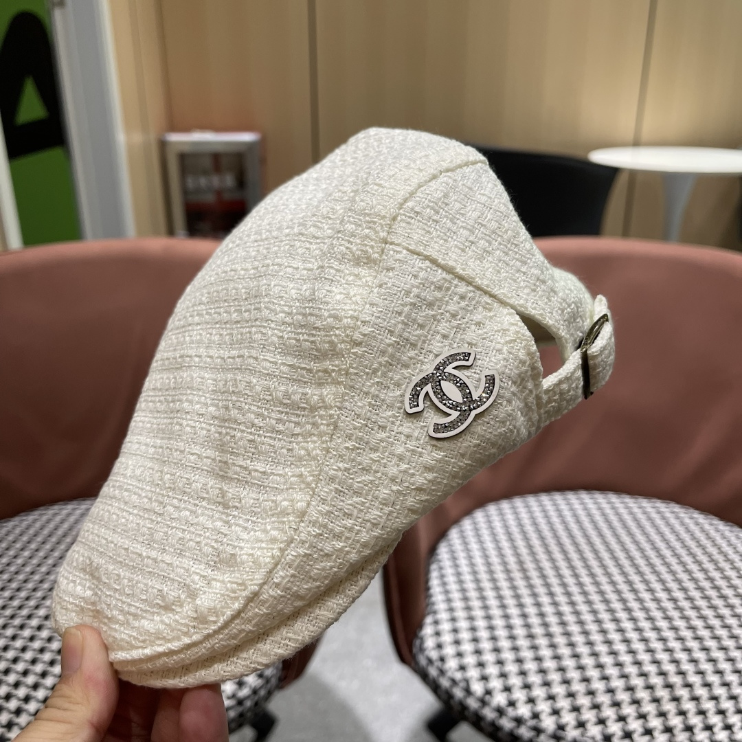 香奈儿 英伦复古前进帽女 2024春秋季百搭鸭舌报童帽大头围画