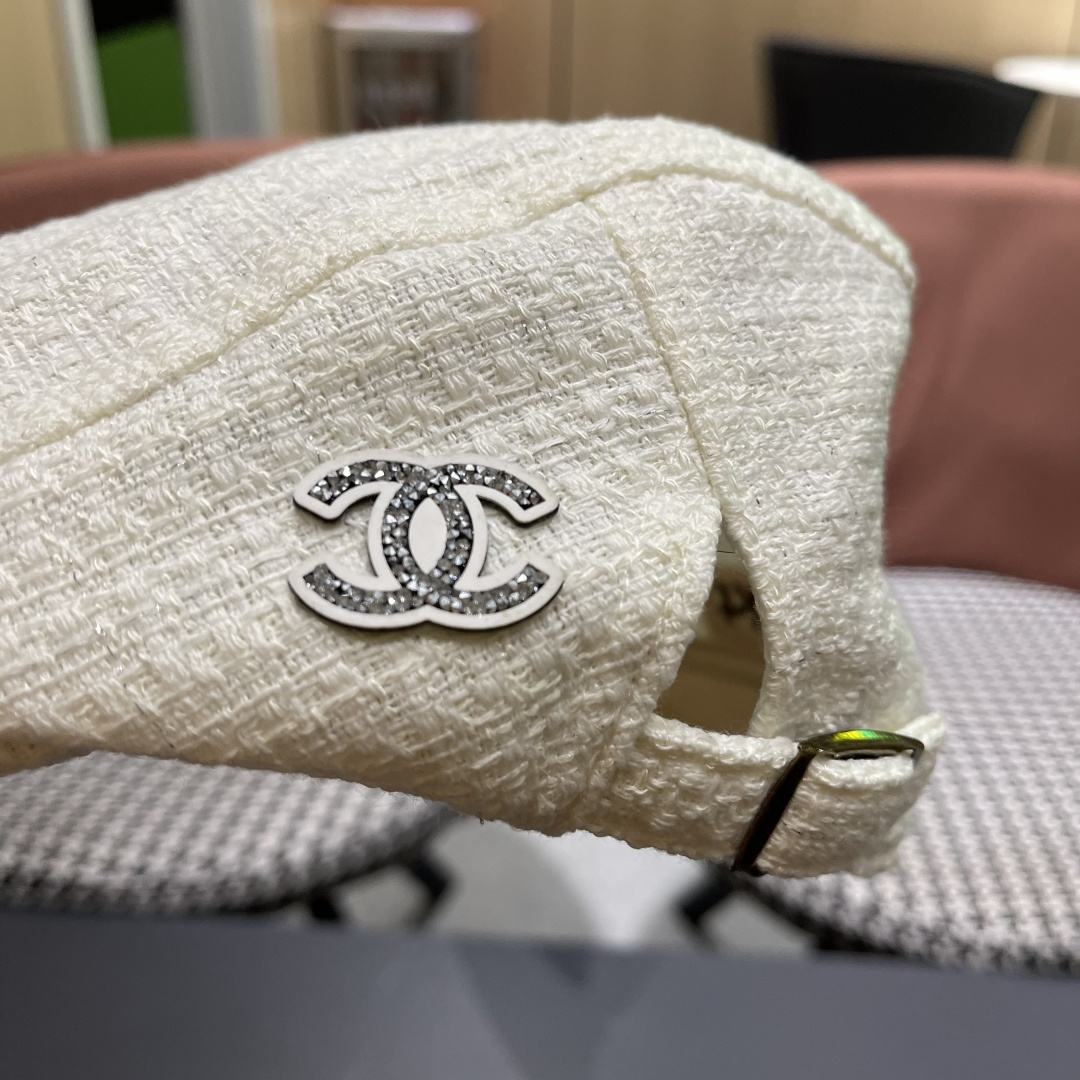 香奈儿 英伦复古前进帽女 2024春秋季百搭鸭舌报童帽大头围画