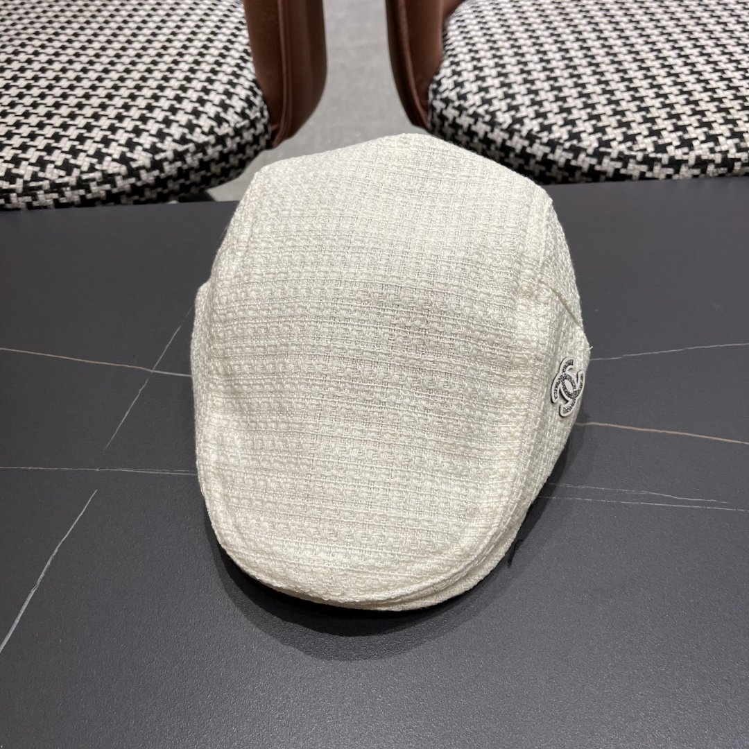 香奈儿 英伦复古前进帽女 2024春秋季百搭鸭舌报童帽大头围画