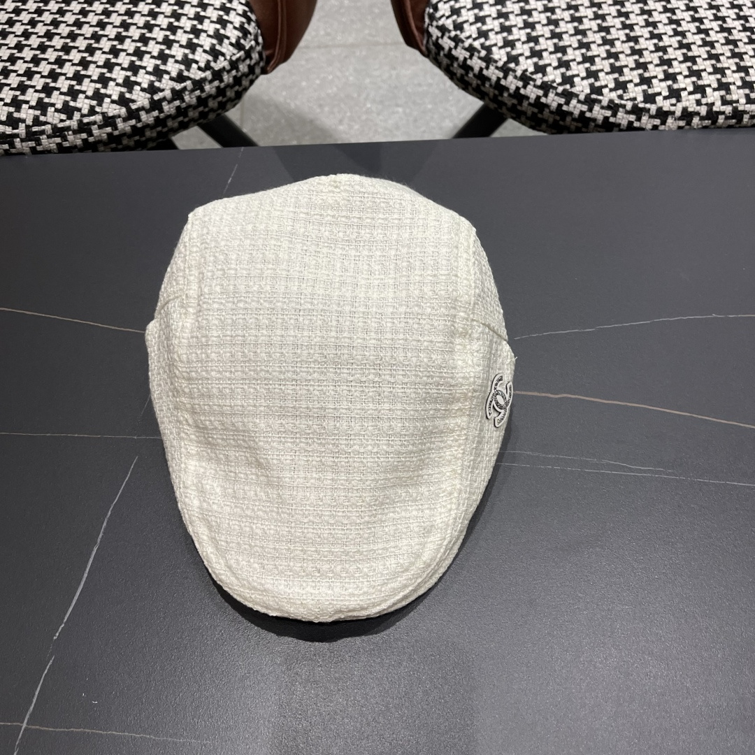 香奈儿 英伦复古前进帽女 2024春秋季百搭鸭舌报童帽大头围画