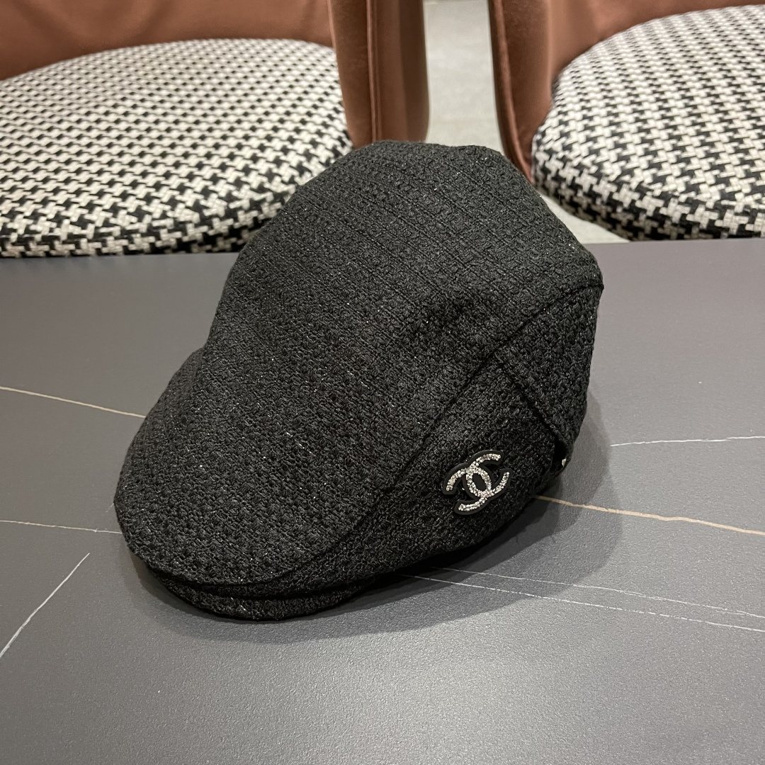 香奈儿 英伦复古前进帽女 2024春秋季百搭鸭舌报童帽大头围画