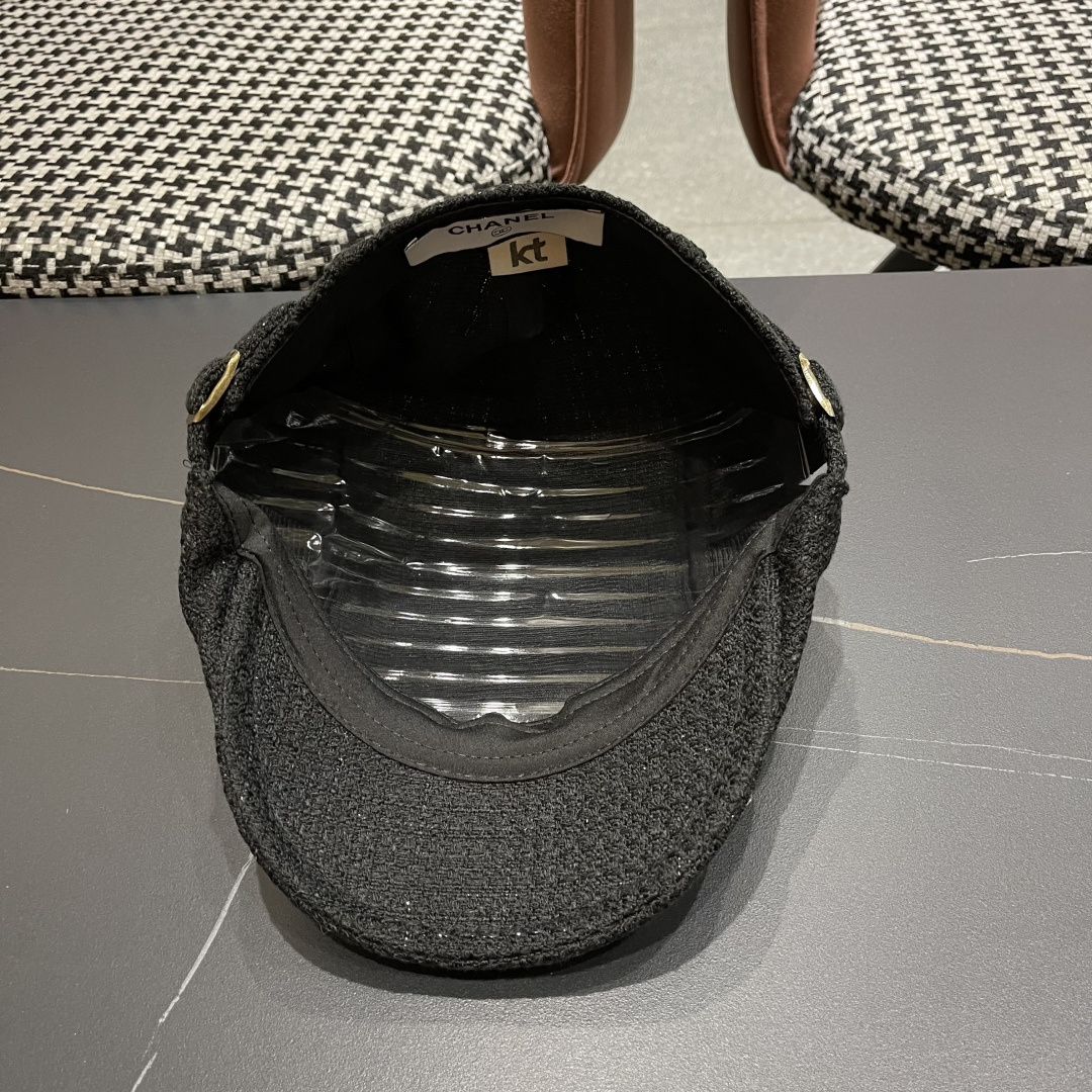 香奈儿 英伦复古前进帽女 2024春秋季百搭鸭舌报童帽大头围画