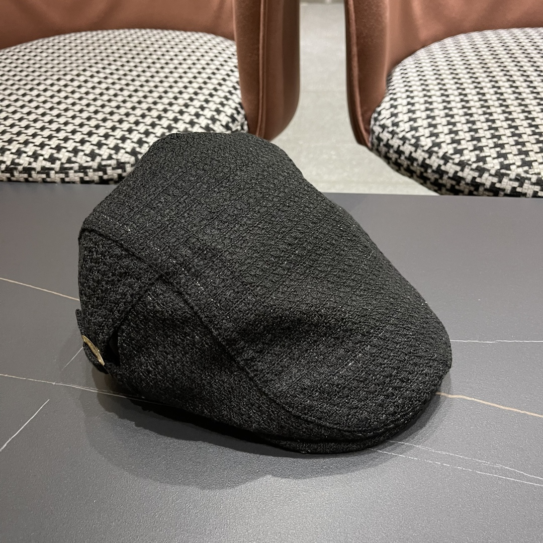 香奈儿 英伦复古前进帽女 2024春秋季百搭鸭舌报童帽大头围画