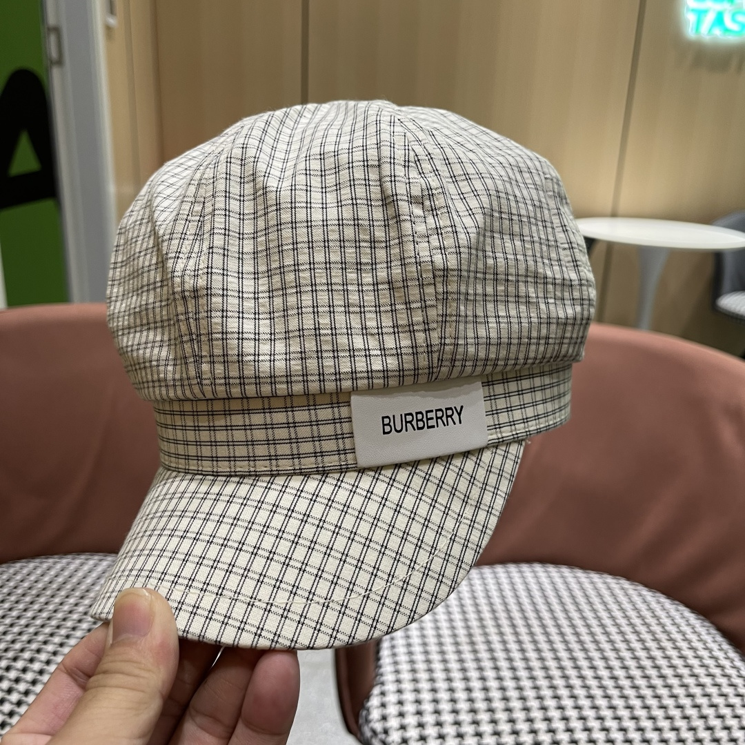 巴宝莉 2025新款韩版格纹贝雷帽文艺风复吉八角帽显脸小画家帽防晒帽子夏