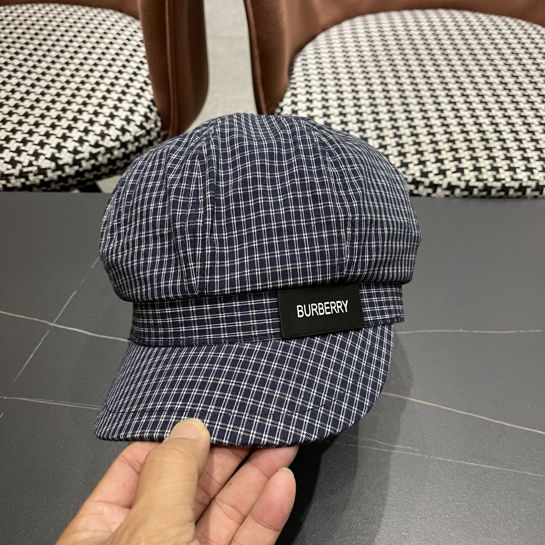 巴宝莉 2025新款韩版格纹贝雷帽文艺风复吉八角帽显脸小画家帽防晒帽子夏