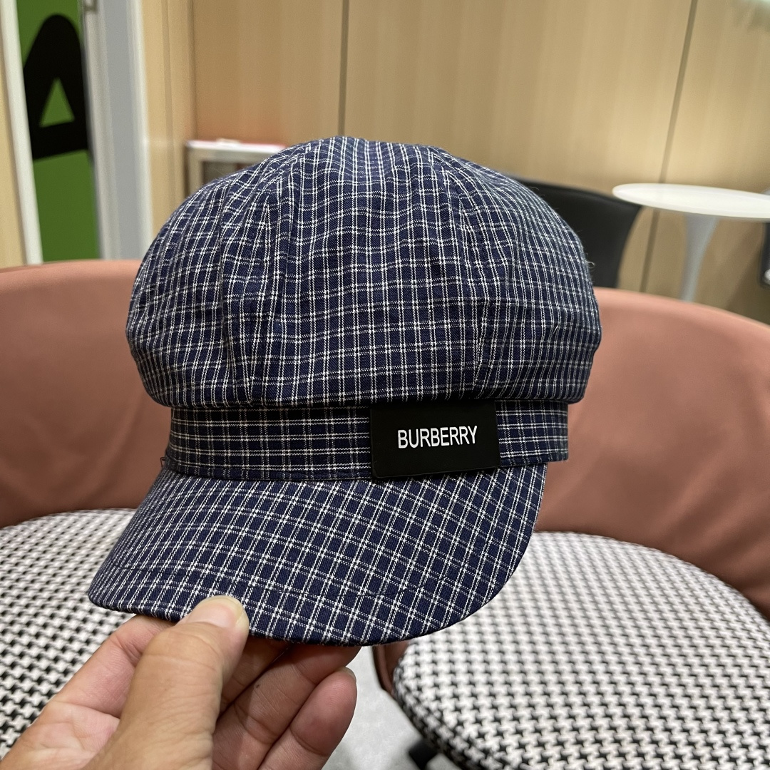 巴宝莉 2025新款韩版格纹贝雷帽文艺风复吉八角帽显脸小画家帽防晒帽子夏