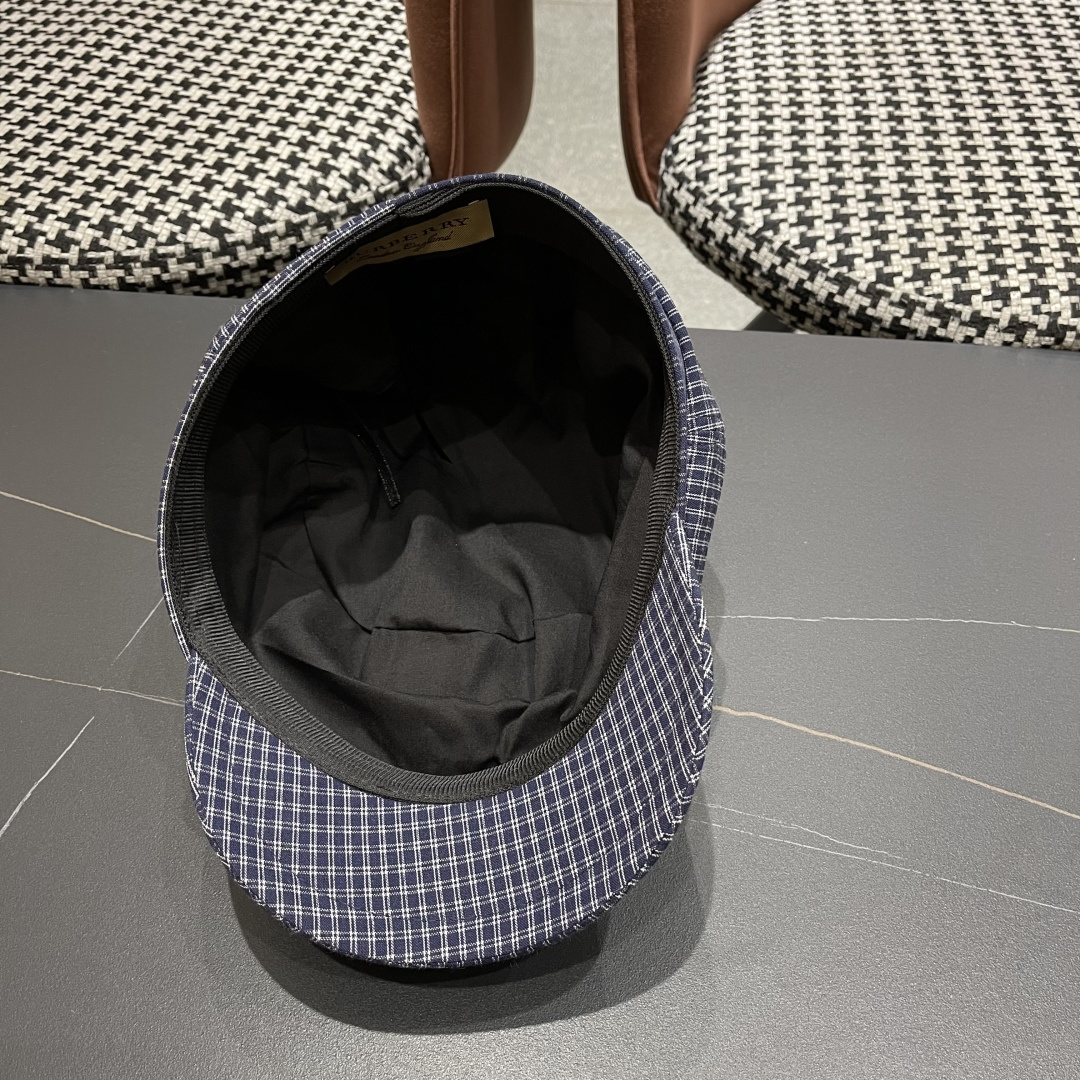 巴宝莉 2025新款韩版格纹贝雷帽文艺风复吉八角帽显脸小画家帽防晒帽子夏