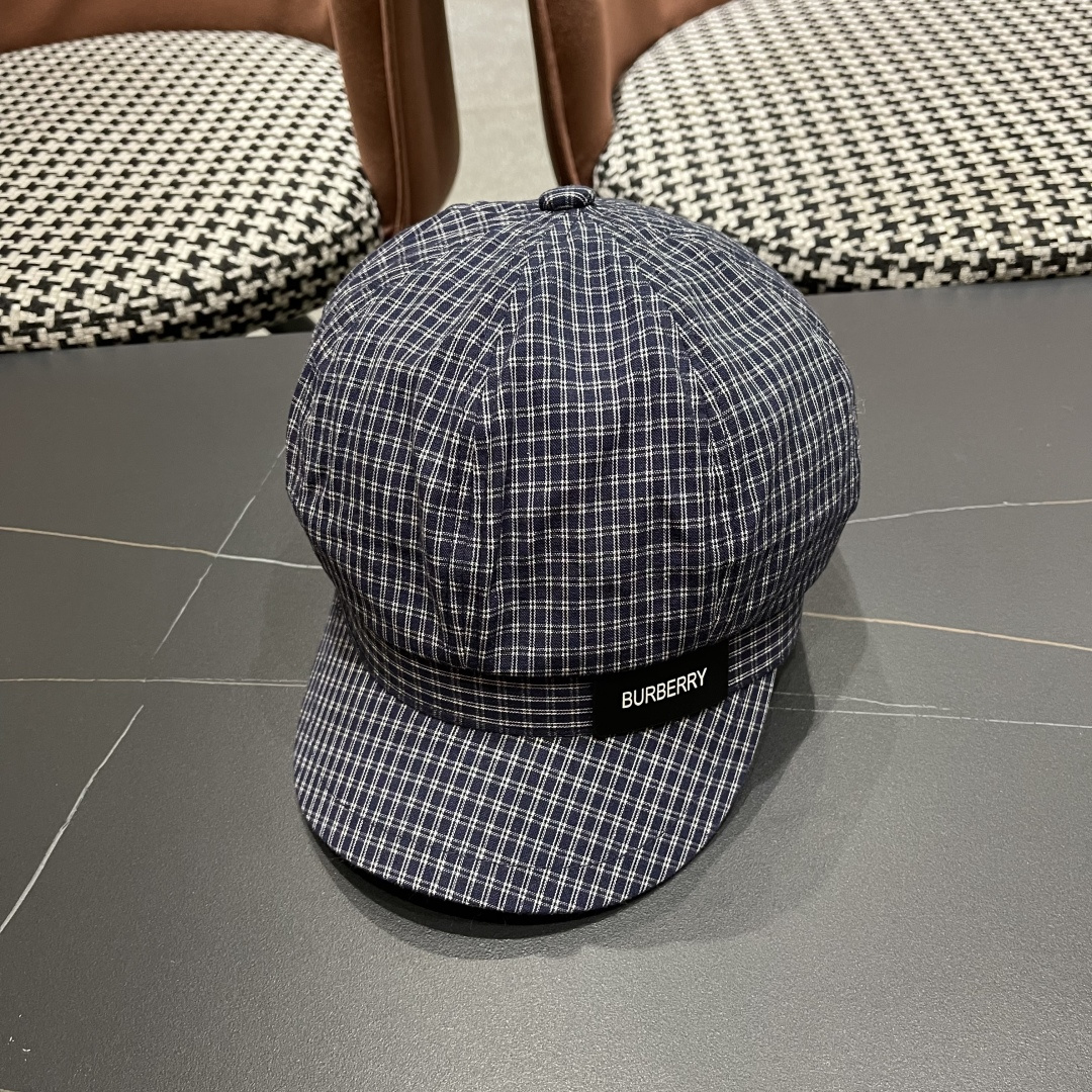 巴宝莉 2025新款韩版格纹贝雷帽文艺风复吉八角帽显脸小画家帽防晒帽子夏