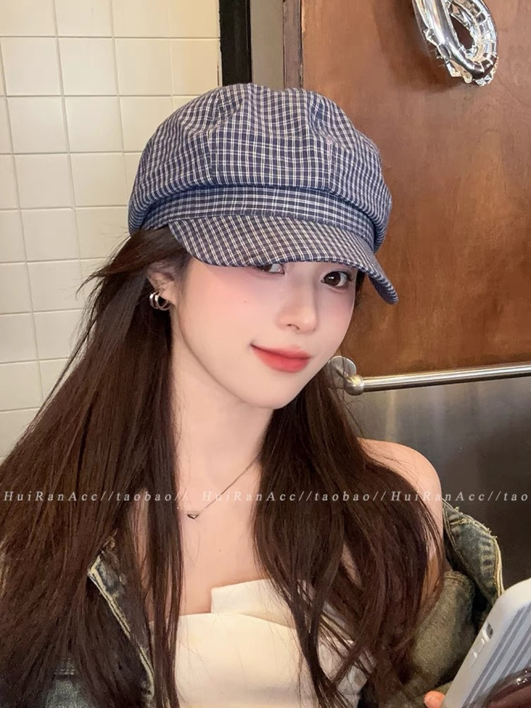 巴宝莉 2025新款韩版格纹贝雷帽文艺风复吉八角帽显脸小画家帽防晒帽子夏