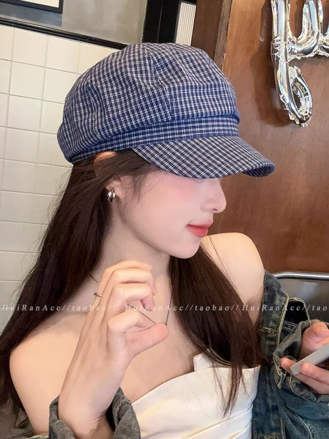 巴宝莉 2025新款韩版格纹贝雷帽文艺风复吉八角帽显脸小画家帽防晒帽子夏