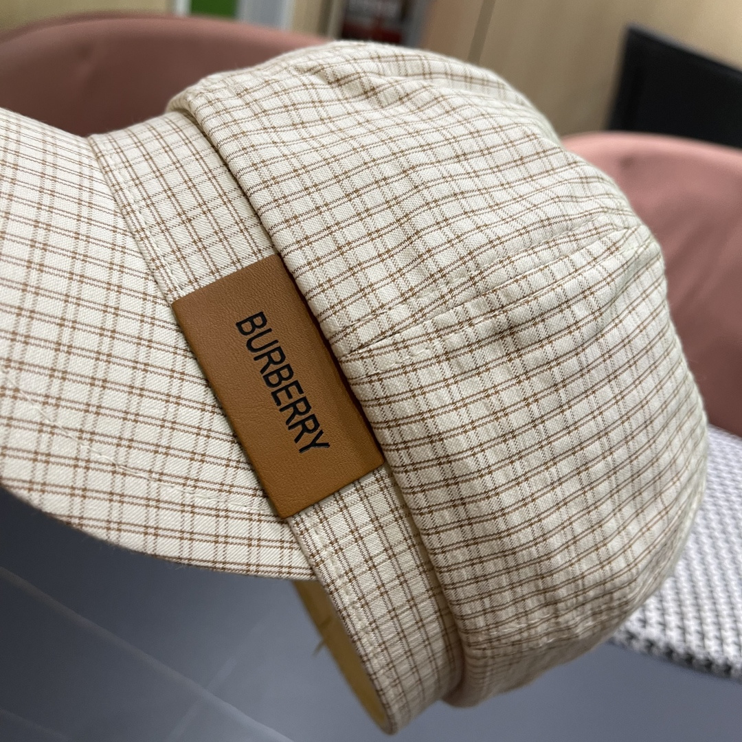 巴宝莉 2025新款韩版格纹贝雷帽文艺风复吉八角帽显脸小画家帽防晒帽子夏