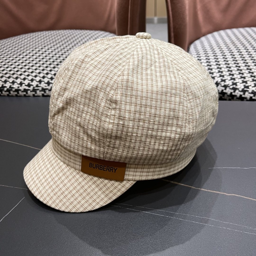 巴宝莉 2025新款韩版格纹贝雷帽文艺风复吉八角帽显脸小画家帽防晒帽子夏