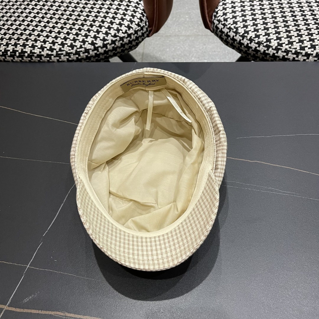 巴宝莉 2025新款韩版格纹贝雷帽文艺风复吉八角帽显脸小画家帽防晒帽子夏