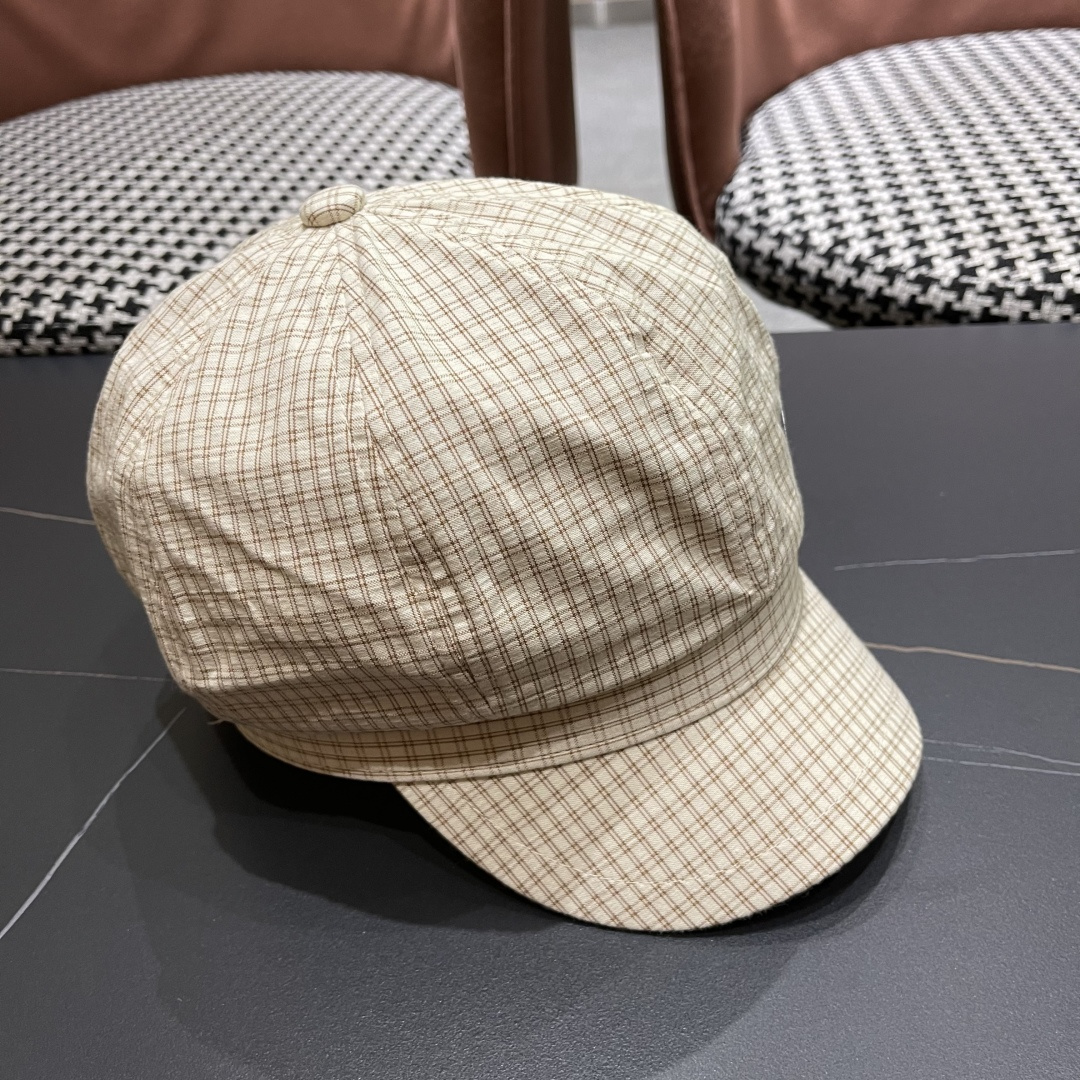 巴宝莉 2025新款韩版格纹贝雷帽文艺风复吉八角帽显脸小画家帽防晒帽子夏